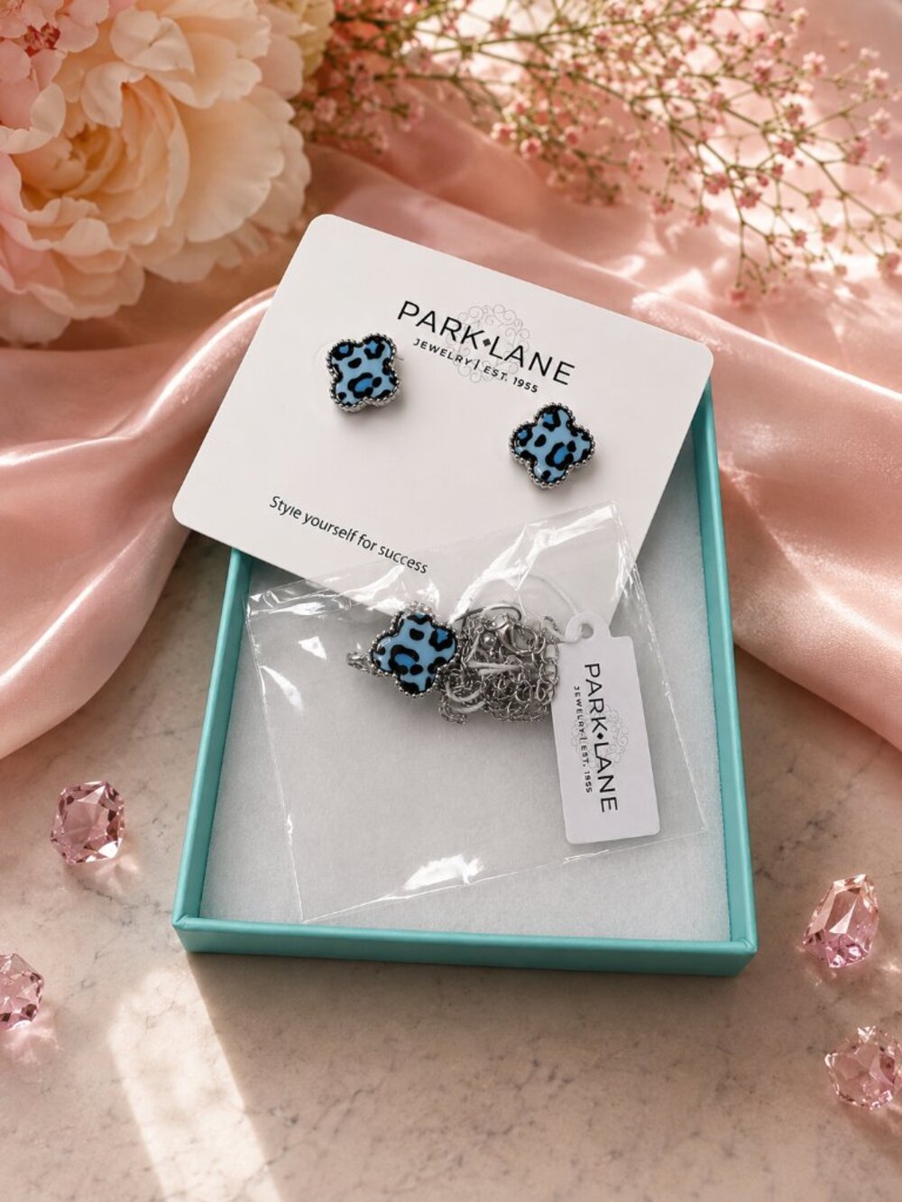 Park Lane Blue Leopard Lana Icon Earrings and Necklace Set New